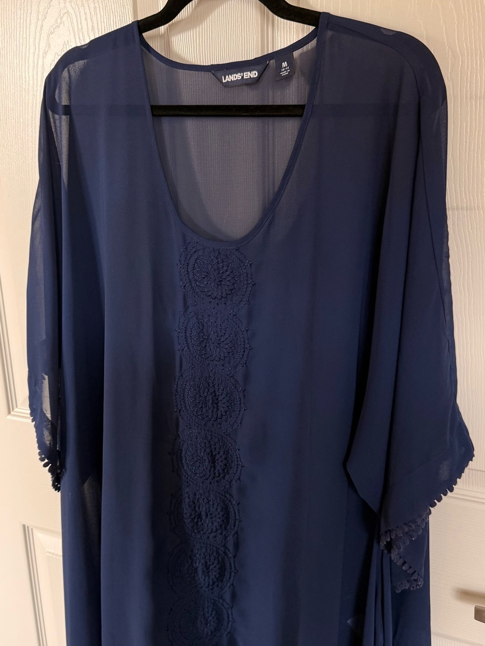 Lands' End Blue Chiffon Overlay Tunic with Crochet Detail